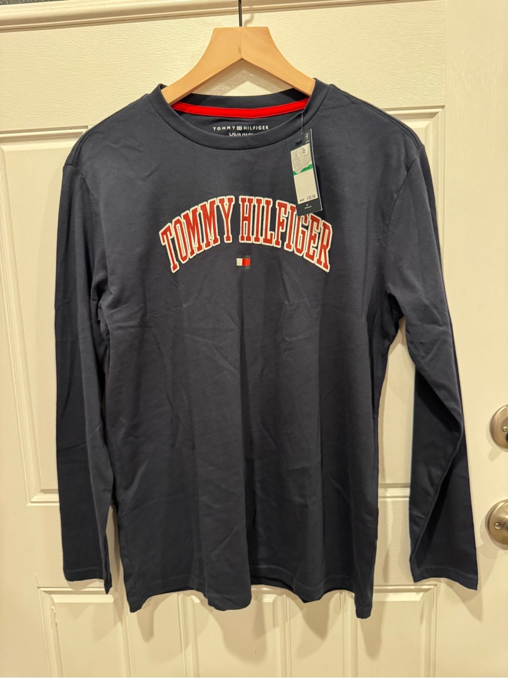 Tommy Hilfiger Navy Long-Sleeve Logo Tee with Red and White Accents
